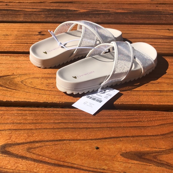 NWT J Crew Crewcuts Ivory Pool Slides with Glitter Straps Sizes 10, 12 and 13 - Picture 8 of 9